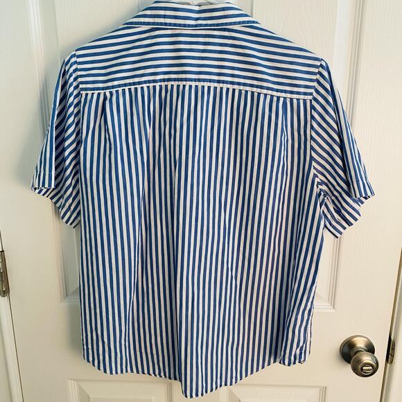 VINTAGE Allen Solly Shirt Womens 14 Blue Striped Aston Poplin Button Up 90s - Picture 3 of 3